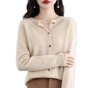 DabinFa Cardigans en Cachemire pour Femmes, Cardigan en Cachemire, Pull en Cachemire pour Femmes, col en V tricoté boutonné sur Le Devant, Hauts décontractés à la Mode (Beige,S)