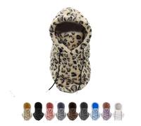 DabinFa Masque de Ski Chaud d'hiver, Capuche en Polaire Sherpa Chaude, Cagoule de Ski Chaude réglable Coupe-Vent, adaptée à l'équitation en Plein air en Hiver (Leopard Print)