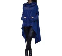 DabinFa Sweat à Capuche Haut et Bas pour Femme, Pull à Manches Longues à Ourlet asymétrique, Sweat-Shirt Tunique avec Poche, Haut Ample décontracté (Blue,TTG)