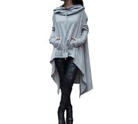 DabinFa Sweat à Capuche Haut et Bas pour Femme, Pull à Manches Longues à Ourlet asymétrique, Sweat-Shirt Tunique avec Poche, Haut Ample décontracté (Light Gray,S)