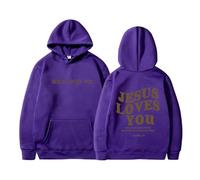 DabinFa Sweat-Shirt jésus, Sweat à Capuche jésus t'aime, Sweat-Shirts de Foi chrétienne Cadeau pour Hommes Sweats à Capuche jésus (Purple,Grand)