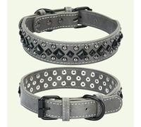 DaBingDian 1 pièce Collier Vintage en Cuir épais pour Chien de Compagnie, Collier Anti-Morsure et Protection du Cou. Convient aux Chiens de Taille Moyenne à Grande.