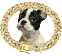 DaBingDian Collier étrangleur en Acier Inoxydable doré pour Chien, avec verrou de sécurité et maillons cubains, pour Chiens de Taille Moyenne et Grande.