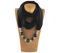 Dabixx Womens Neckerchief Ring Écharpe Colliers Perles Solide Couleur Bijoux Châle 3#