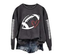 D'abord essayer, puis chiffres pour femme, manches longues, avec imprimé graphique de football, pull sans sweatshirts, haut, chemisier, top, chemisier, t-shirts, tricot, gris foncé, L