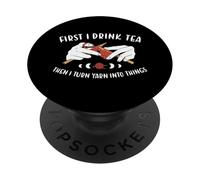 d'abord Je Bois du café, Puis Je transforme Le Fil en Choses à Tricoter PopSockets PopGrip Adhésif