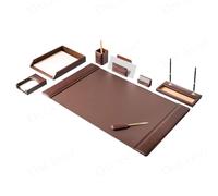 Dacasso Ensemble de bureau de luxe 8 pièces en cuir marron chocolat - Sous-main et sous-main - Décoration exécutive et protection de surface