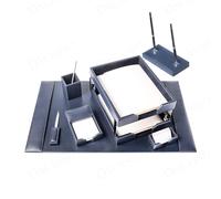 Dacasso Ensemble de bureau de luxe 9 pièces en cuir reconstitué bleu marine - Sous-main et accessoires d'organisation de bureau - Décoration exécutive et protection de surface