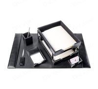 Dacasso Lot de 8 accessoires de bureau en cuir reconstitué noir - Essentiels d'organisation et décoration exécutive - Sous-main en cuir de luxe pour l'organisation du bureau