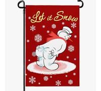 Dacawin Drapeau de jardin avec bonhomme de neige d'hiver « Let It Snow » - Double face - Rouge - Bannière murale verticale - Happy Holidays Christmas - Bannière de maison poinsettia pour festival