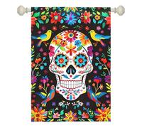 Dacawin Drapeau de jardin Jour des morts Tête de mort Bannière de bienvenue Floral Maison Bannière Mexicaine Gothique Squelette Fleurs Oiseaux Drapeaux de Jardin Double Face Fiesta Dia DE Los Muertos