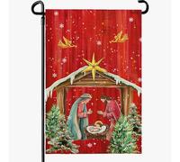 Dacawin Drapeau de jardin poinsettia de Noël - Crèche de Noël double face - Drapeau religieux de Noël Jésus - Crèche de Noël - Bannière pour l'hiver - Happy Holiday - Décoration extérieure de cour