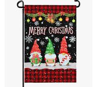 Dacawin Nain de jardin « Merry Christmas » pour l'extérieur - Joli nain de bienvenue d'hiver - Rouge et noir - Drapeau de Noël à carreaux de buffle - 30,5 x 45,7 cm - Double face pour cour, pelouse