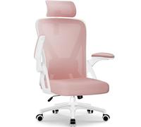 Daccormax Chaise Bureau, Chaise de Bureau Ergonomique avec Support Lombaire en Mousse Réglable, Fauteuil de Bureau Appui-tête Réglables, Accoudoirs Rabattables, Basculement à 135°, Siège 150kg,Rose