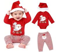 DaceStar Tenue Noel Bebe Garcon Fille Mon Premier Noel Pyjama Noel Bebe Costume Noel Bébé Deguisement Noel Bébé Ensemble Noel Bebe Fille Body + Pantalons + Bonnet Noel Bebe 3-6 Mois