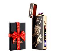 dachance Briquet électrique personnalisable, coupe-vent, rechargeable par USB, double arc pour camping, cadeau de Saint-Valentin (lion)