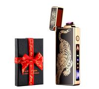 dachance Briquet électrique personnalisé, coupe-vent, rechargeable par USB, double arc pour camping, cadeau de Saint-Valentin (tigre)