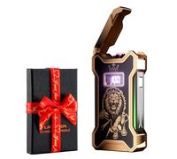 Dachance Electric Lighter for Men Dad Him Digital Counter Bettary Display Windproof Flameless Plasma USB Rechargeable Arc Birthday Gifts for Men, Boyfriend, Husband (Lion)