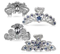 DACHAO Lot de 4 pinces à cheveux en métal avec strass, grandes pinces à cheveux en forme de fleur, pinces à cheveux antidérapantes en métal, accessoires pour femmes