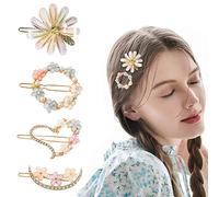 DACHAO Lot de 4 pinces à cheveux florales coréennes et strass pour filles et femmes