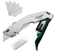 Dachiy Cutter universel pour moquette, rétractable, avec rangement de lame, cutter professionnel résistant avec changement rapide, 10 lames supplémentaires (argenté)