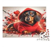 Dachshund à Capuche Rouge Puzzle DIY 1000 Pièces Adultes & Adolescents, Papier Premium Solide, Décoration Murale Maison, Cadeau Pâques, Puzzle Décoratif 70x50cm/1000pcs