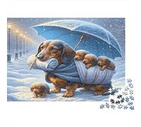 Dachshund avec Chiots Coffret Puzzle 1000 Pièces Papier Écologique pour Seniors, Puzzle Entraînement Cérébral, Puzzle De Voyage, Cadeau De Noël Idéal pour Grand-Parents 70x50cm/1000pcs