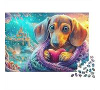 Dachshund avec cœur dans scène de Conte de fées Puzzle De 1000 Pièces Chien Mignon Idéal pour Hommes, Femmes, Personnes Âgées Et Seniors 52x38cm/1000pcs