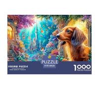 Dachshund dans Un Jardin de Conte de fées coloré Puzzle De 1000 Pièces Chien de Compagnie Mignon Cadeau d'anniversaire Parfait pour Enfants Et Adultes 38x26cm/1000pcs