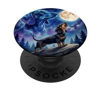 Dachshund Howling at The Moon Night Sky Dog Art PopSockets PopGrip Adhésif