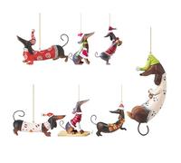 Dachshund Ornaments pour Arbre De Noël | Ornements De Noël en Acrylique 2D pour Chien Dachshund 7 Pièces | Pendentiens Chien Saucisse pour Vitrine Fête Voiture Intérieur Maison Mur | Décoration