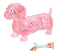 Dachshund Squishy Stress Toy - Slow Rebound Weiner Dog Squishy for Adults - Portable Dog Squishiing Toy - Soft 4.3in Dachshund Squishiing Toys for Stress Relief (A-Pink)
