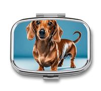 Dachshund Weiner Pilulier carré portable pour chien avec 2 compartiments, pilulier de vitamines pour poche, sac à main et voyage