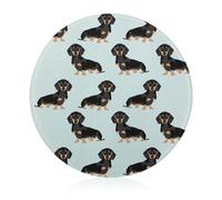 Dachshund Weiner Planche à découper ronde en verre trempé pour pizza, légumes, fruits, fromage et charcuterie