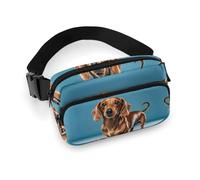 Dachshund Weiner Sac banane réglable pour homme et femme pour voyage, sport, randonnée, blanc, 20,1 x 13 cm, blanc, 7.9x5.1inches