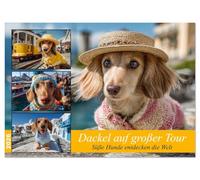 Dackel auf großer Tour - Süße Hunde entdecken die Welt (Wandkalender 2026 DIN A2 quer), CALVENDO Monatskalender: Hundekalender mit Dackeln auf ... einem neuen Ort in Europa und darüber hinaus.