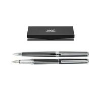 DACO Set Stylo Plume & Stylo Bille avec Étui - Corps Métallique Noir & Argent - Écriture Fluide, Pointe Moyenne - Coffret Élégant Cadeau pour Bureau, Études & Professionnels