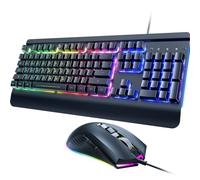 Dacoity Clavier et souris de jeu 104 touches, panneau entièrement en métal, lumineux, clavier d'ordinateur silencieux, repose-poignet, rétroéclairage LED, souris de jeu filaire 4200 DPI