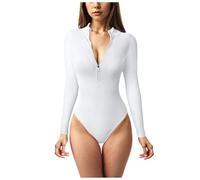 DACONGMING Body Femme Sexy Chic Bodysuit Skims Body à Manches Longues Zip Col Roulé Et Col V Jumpsuit Stretch Top Minceur Casual Combinaison Justaucorp Body Femme Chemisier Body Femme