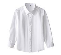 DACONGMING Chemises Manches Longues Garçons de Coton pour Enfants Chemise Blanche Bouton Filles Enfants Chemises Blanc Garçons Chemisier Hauts (White, 10-11 Years)