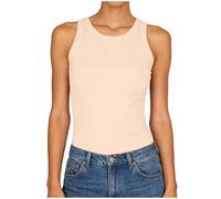 DACONGMING Débardeurs D'Été Femme Débardeur D'Été pour Femme en Côtelée Extensible Coupe Ajustée Couleur Unie Col Rond Amples De Base Shirts Hauts Chemises (Beige M)