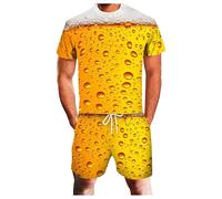 DACONGMING Ensemble Ete Homme 2 Piece Plus 3D Beer Size Suit Running Two Piece Men'S Men Suits Sets Pull Haut Ensemble Homme Short T Shirt (Yellow Xxl)