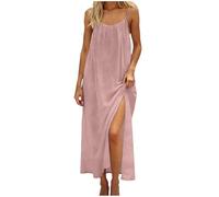 DACONGMING Robe Caraco Dos Nu sans Manches pour Femme, Robe Longue à Bretelles Spaghetti, Robes d'été Longue, légère, Fluide Froncée Robes Ete pour Les Vacances à la Plage Hawaienne Élégant Chic