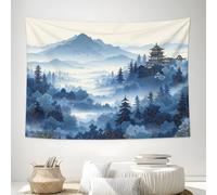 DACRWEKZ 150x200cm Tapisserie de cheminée : polyester brossé de haute qualité, tapisserie de style chinois sommets et oiseaux des montagnes, tapisserie 3D détaillée, tenture murale salonbleu clair