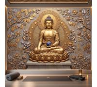 DACRWEKZ 300x210cm Papier Peint soie Soulagement de luxe pour Cuisines Chambre | Geant Mural Papier Peint Photo Panoramique Statue de Bouddha Lotus Bol Bleu pour Salon Chambre à Coucher Bureau