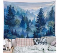 DACRWEKZ 3D Illustrations de plantes Forêt aquarelle Tapisserie Murales Tissu Pour Chambre Salon Facile À Stocker Nappes Tapisserie décorations murales colorées pour salon 100x150cm bleu-vert