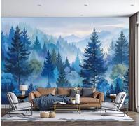 DACRWEKZ 3D Papier Peint Bleu Montagnes de la forêt de pins Papier Peint Panoramique Pour Salon Chambre Salon Mural Fresque Poster Xxl Paysage fantastique Fond Décoration Murale 400x280cm