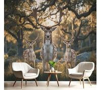 DACRWEKZ 3D Papier Peint Panoramique Arbres à cerfs sika, Papier Peint Panoramique Murale Style photographique réaliste pour Salon Chambre Chambre D'Enfant - Décoration Murale Photo 350x256cm