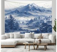 DACRWEKZ 3D Peinture à l'encre orientale Montagnes et forêts Tapisserie Murales Tissu Pour Chambre Salon Facile À Stocker Nappes Tapisserie décorations murales colorées pour salon 100x150cm bleu-gris