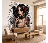 DACRWEKZ 450x315cm Papier Peint soie Portrait sombre pour Cuisines Chambre | Geant Mural Papier Peint Photo Panoramique Rose tatouée pour Salon Chambre à Coucher Bureau